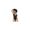 Body String en vinyle noire avec résille transparente 